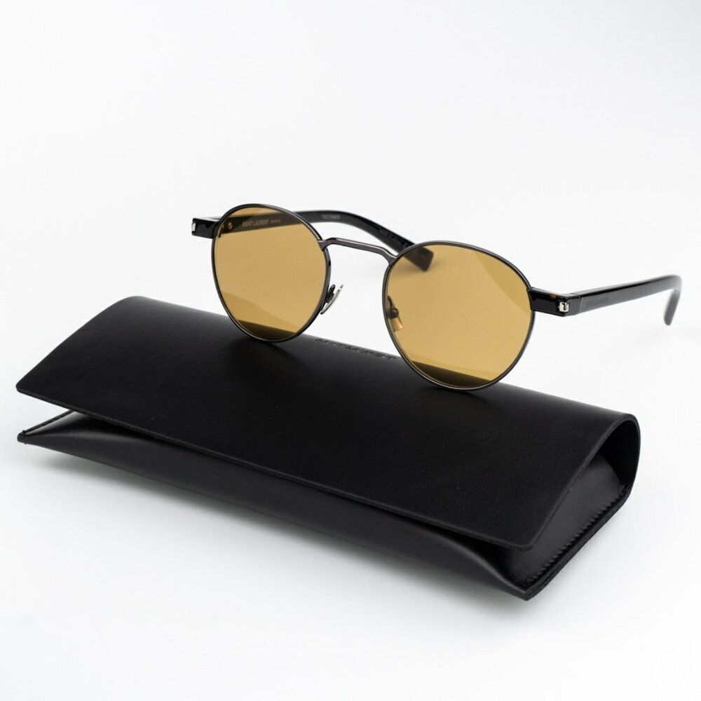 SALE! NEW Saint Laurent SL707 003 Ruthenium Grey Nicotine Oval Unisex Sunglasse